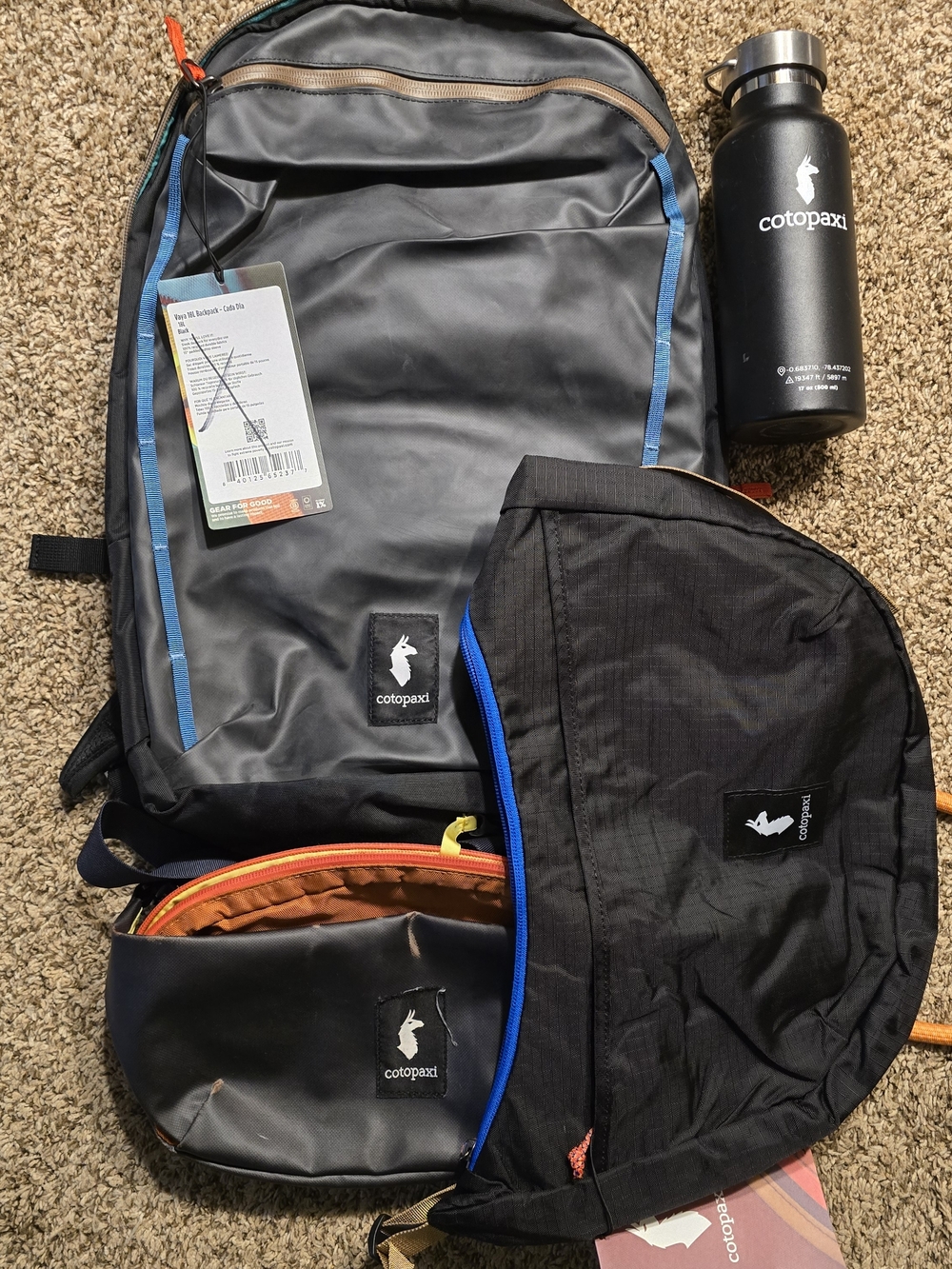 Cotopaxi Vaya 18 Trozo Is SOLD Cosa 2L Bottle Bundle Black Orange NWT Travel Set